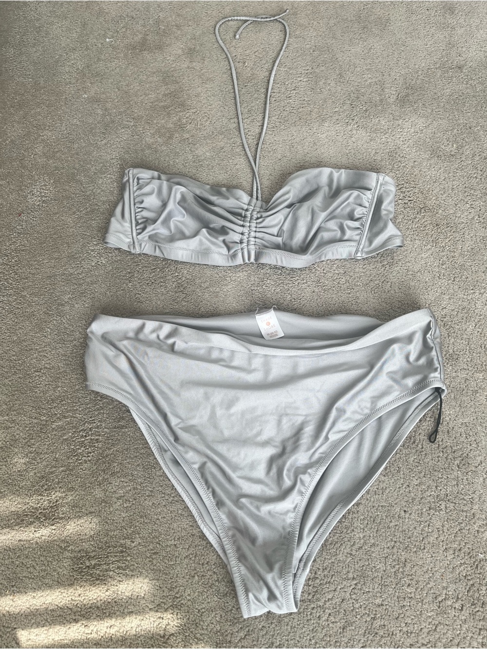 Shade & Shore Silver Gray Ruched Bandeau Bikini Set